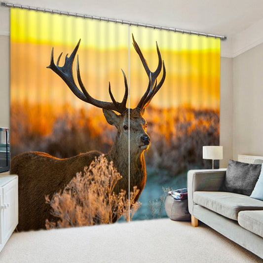 Cortina opaca y decorativa con estampado de ciervos en 3D, estilo animal, cortina 3D