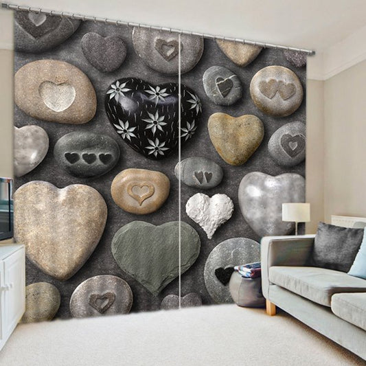 3D Stone Heart-Shaped Printed 2 Panels Living Room and Bedroom Blackout Curtain