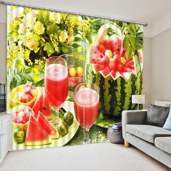 Delicious Watermelon Juice Print 3D Blackout Curtain
