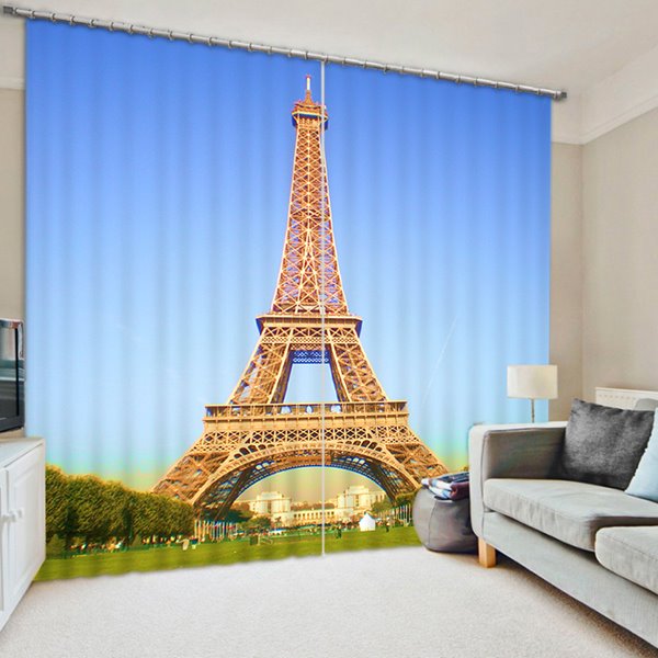 Concise Eiffel Tower Print 3D Blackout Curtain