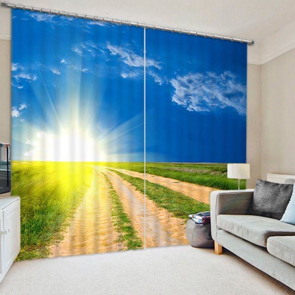 Bright Sunlight and Broad Crops Printed Pastoral Style 3D Blackout and Decorative Curtain