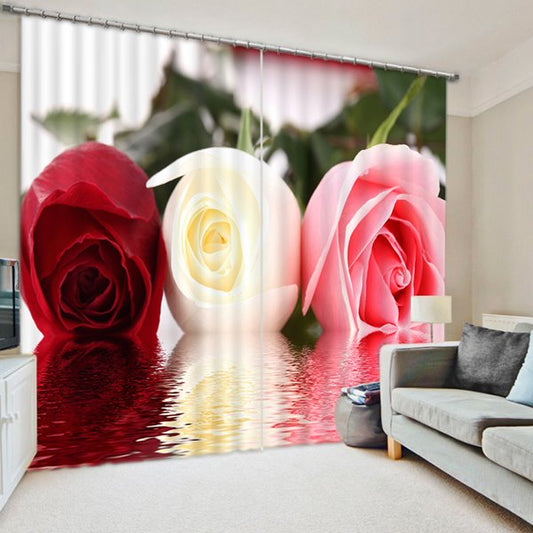 Cortina de poliéster 3D con estampado de delicadas rosas de colores