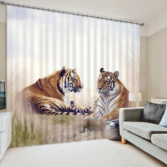 Cortina decorativa de 2 paneles con paisaje de animales impresos tigres regordetes y encantadores en 3D