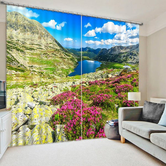 Cortina opaca 3D para sala de estar y dormitorio con estampado de paisajes naturales encantadores