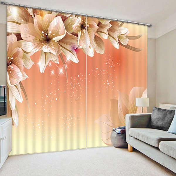 Cortina personalizada con decoración de poliéster impresas flores hermosas de magnolia 3D