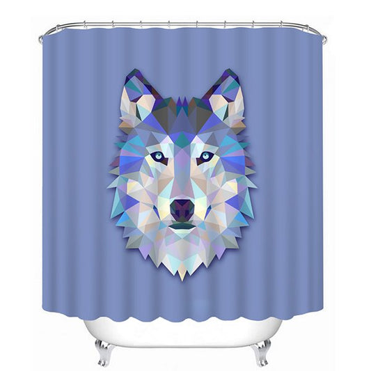 3D Wolf Head Printed Polyester Blue Shower Curtain