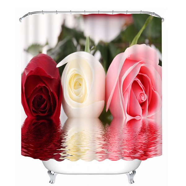 Cortina de ducha de baño con impresión 3D de tres rosas en diferentes colores