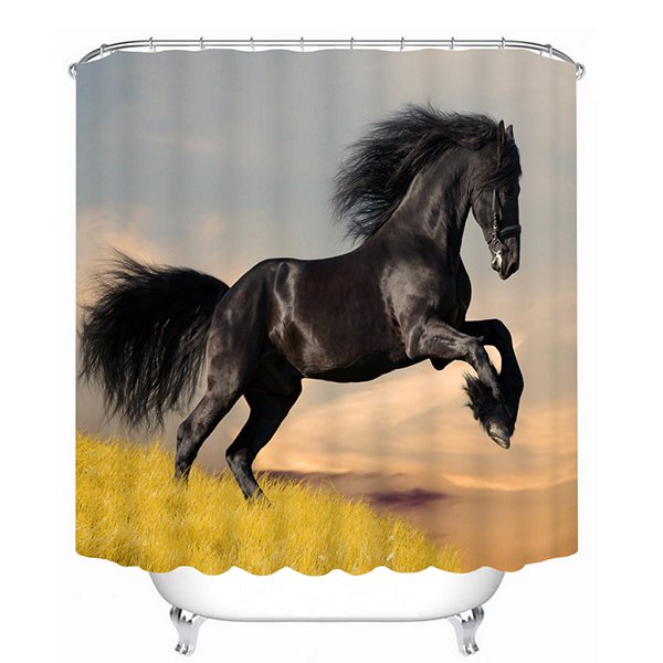 3D Black Jumping Horse Printed Polyester Bathroom Shower Curtain