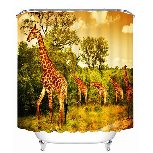 A Group of Giraffe on the Grassland Print 3D Bathroom Shower Curtain