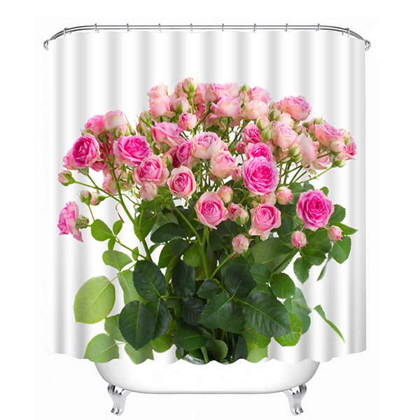 3D-Badezimmer-Duschvorhang mit „Ein Haufen rosa Rosen“-Druck