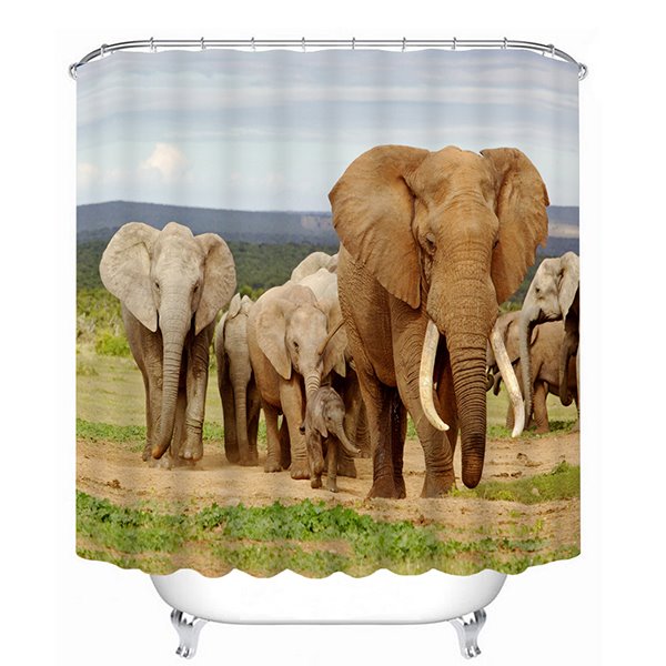 Der 3D-Duschvorhang „Die Elefanten gehen in Savannah“ wird bedruckt