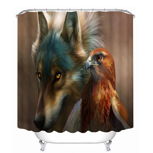 Realistic Wolf and Eagle Print 3D Bathroom Shower Curtain