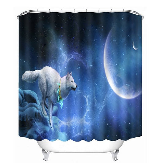 3D Running Wolf Printed Polyester Blue Bathroom Shower Curtain