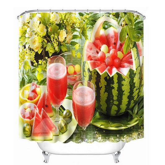 Köstlicher 4D-Badezimmer-Duschvorhang mit Wassermelonensaft-Aufdruck