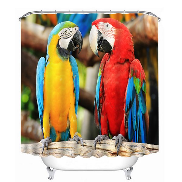 Paar Papageien, die sich gegenseitig beobachten, drucken 3D-Badezimmer-Duschvorhang