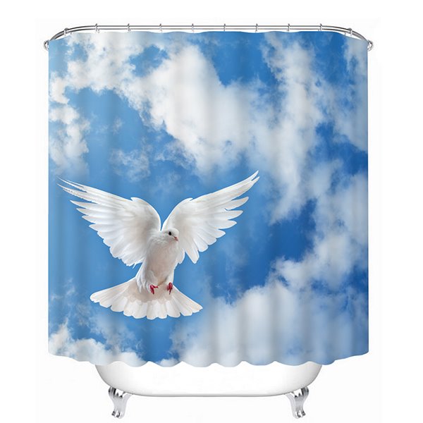 Cortina de ducha de baño 3D con estampado de paloma volando en el cielo azul