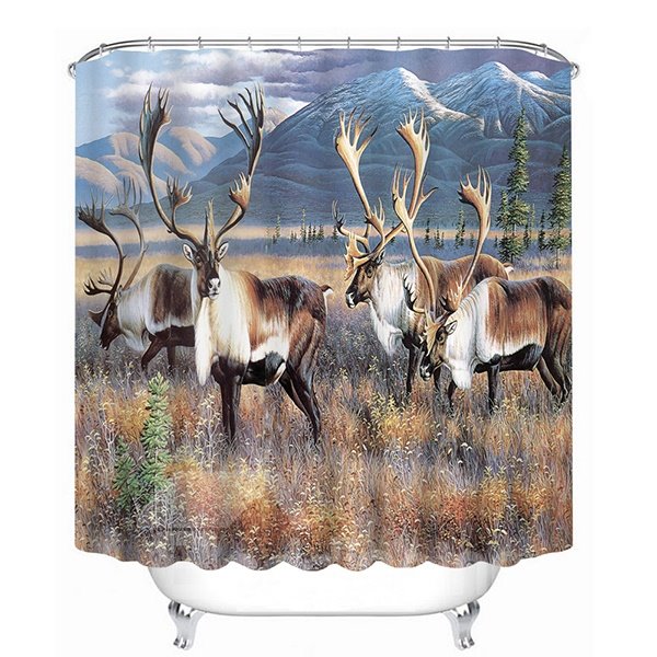 A Herd of Milu Deer Print 3D Bathroom Shower Curtain