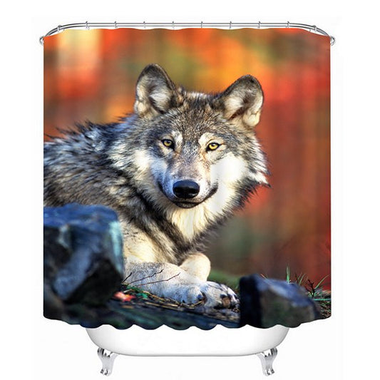3D Little Lying Wolf Printed Polyester Shower Curtain