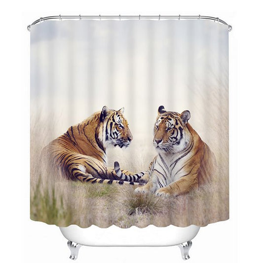 3D Two Lying Tigers Printed Polyester Shower Curtain