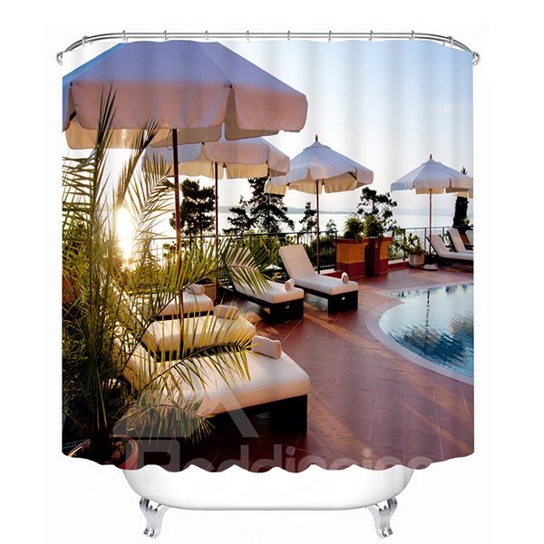 Casual Afternoon Time in the Swimming Pool Print 3D Bathroom Shower Curtain