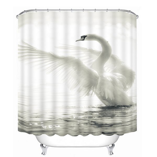 The Spreading White Swan Print 3D Bathroom Shower Curtain