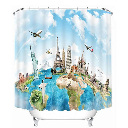 Unique World Traveller Mapping Print 3D Bathroom Shower Curtain