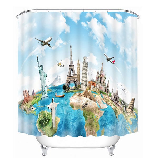 Unique World Traveller Mapping Print 3D Bathroom Shower Curtain