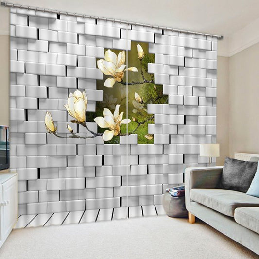 White Orchids Outside of the Wall Print 3D Blackout Curtain