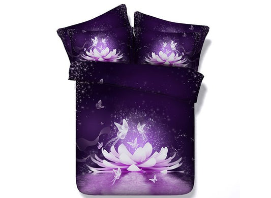 Juego de edredón / juego de cama de 5 piezas con estampado de loto y mariposa soñador en 3D Poliéster 