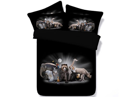 Juego de edredón / ropa de cama de 5 piezas con estampado de animales de safari negro en 3D