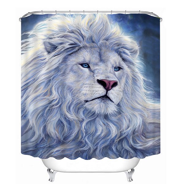 Ein weißer 3D-Badezimmerduschvorhang mit Löwenmuster