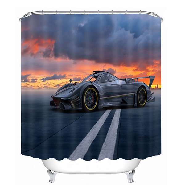 Una fresca cortina de ducha de baño 3D con estampado de coche deportivo negro