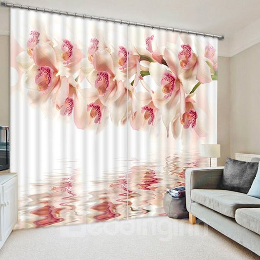 White Orchid on the Water Print 3D Blackout Curtain