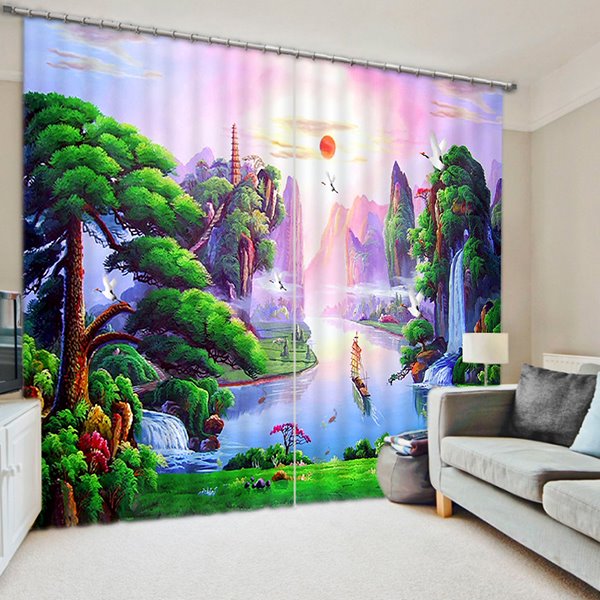 Mountains and Flowing Water Print 3D Blackout Curtain