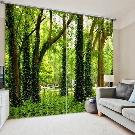 Green Trees Printed Pastoral and Fresh Style Window Decorative Custom 3D Curtain