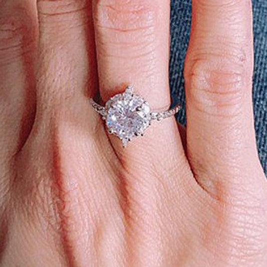 Anillos de compromiso de boda de plata con diamantes románticos para mujeres y niñas