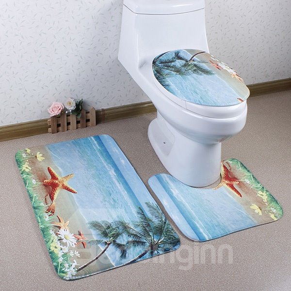 Starfish and Coconut Tree in the Beach Caroset 3D Printing 3-Piece Toilet Seat Cover