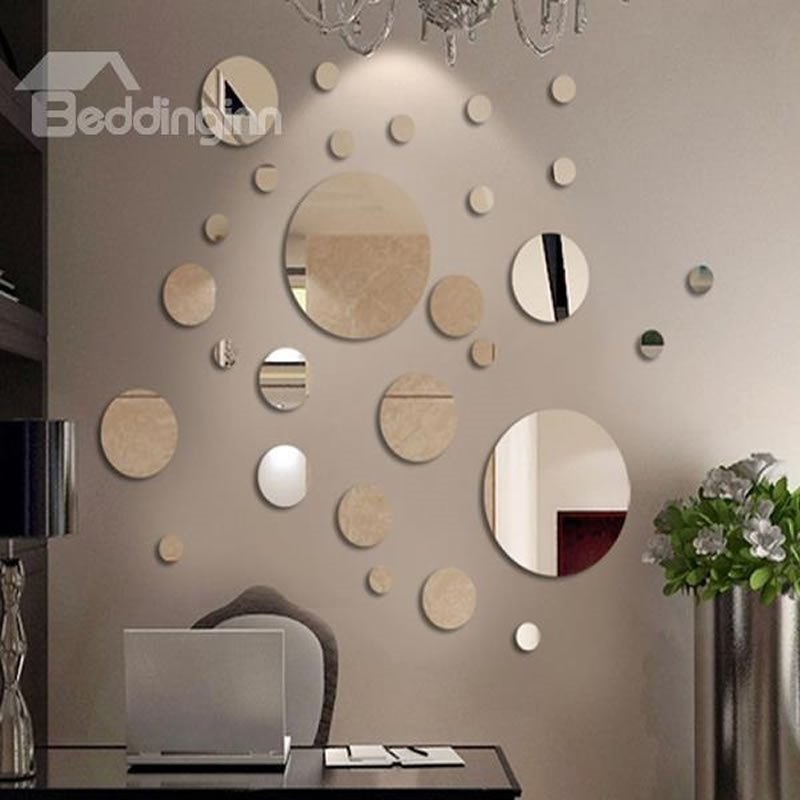 Silver Mirror Circles Polypropylene 3D Waterproof Wall Sticker