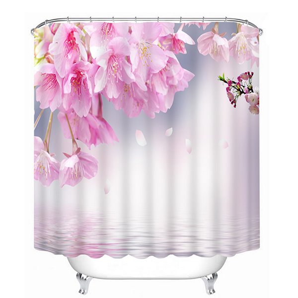 3D-Badezimmer-Duschvorhang mit zarten und schönen rosa Pfirsichblüten auf dem Wasser