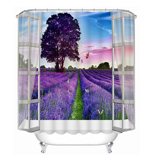 3D Lavender Sea Printed Polyester Purple Shower Curtain