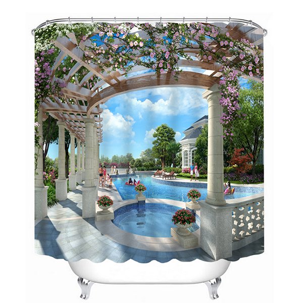 Luxuriöser 3D-Badezimmer-Duschvorhang mit Schwimmbad-Aufdruck