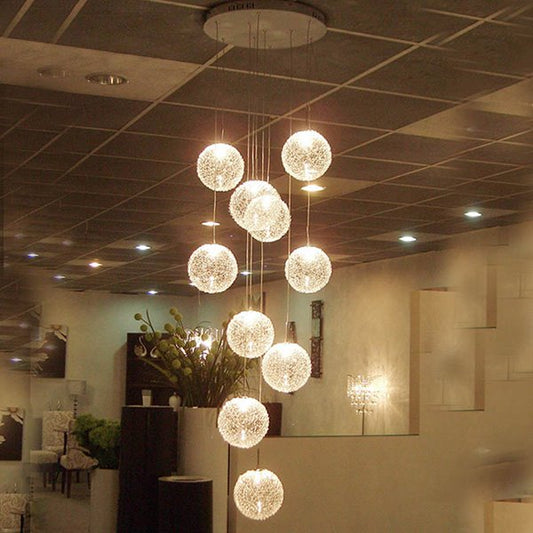 Simple Shinning Round Ball 79 Inches 10 Lights Ceiling Light