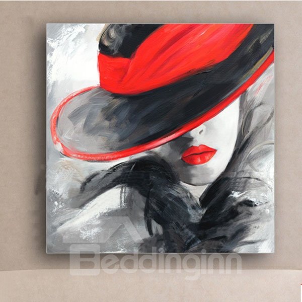 Pretty Girl and Red Hat Oil Painting Wall Art Print