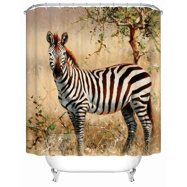 A Zebra Gazing Print 3D Bathroom Shower Curtain