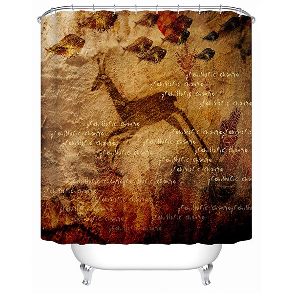 Cave Art Antelope Jumping Print 3D Bathroom Shower Curtain