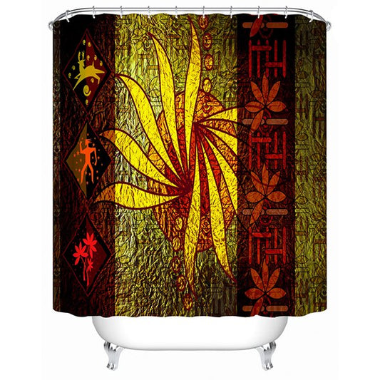 Vintage Style Abstract Flower Print 3D Bathroom Shower Curtain