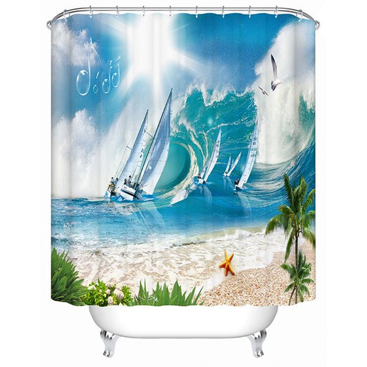 Cortina de ducha de baño 3D con estampado de vela y yates