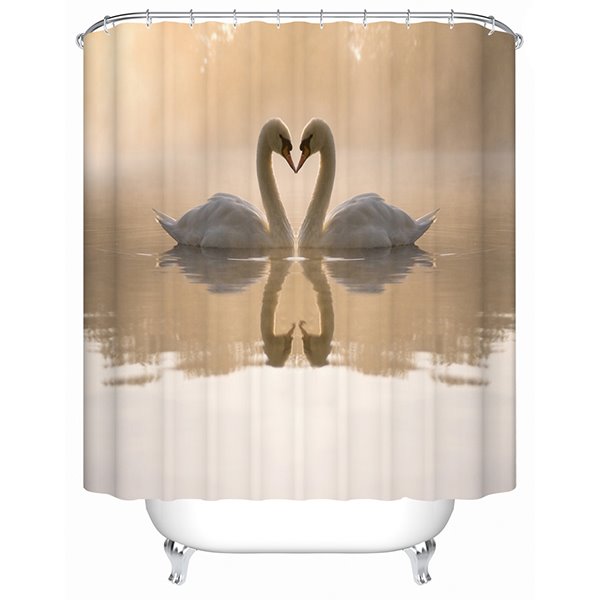 Cortina de ducha de baño 3D con estampado de cisne blanco encantador de pareja