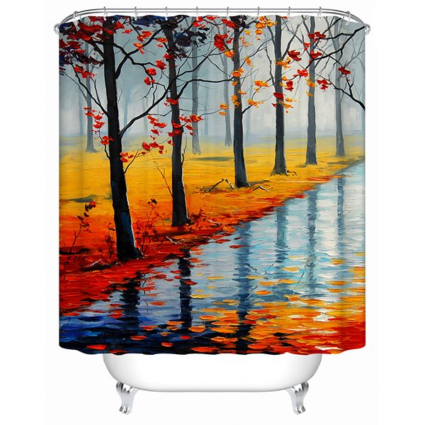 Riverside Oil Painting Print 3D Bathroom Shower Curtain