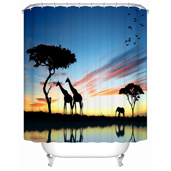 3D-Badezimmer-Duschvorhang mit Giraffe auf dem Sonnenuntergang-Druck